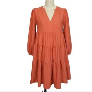 Anthropologie Maeve Amber Tiered Babydoll Dress Orange 1X Boho Peasant Prairie